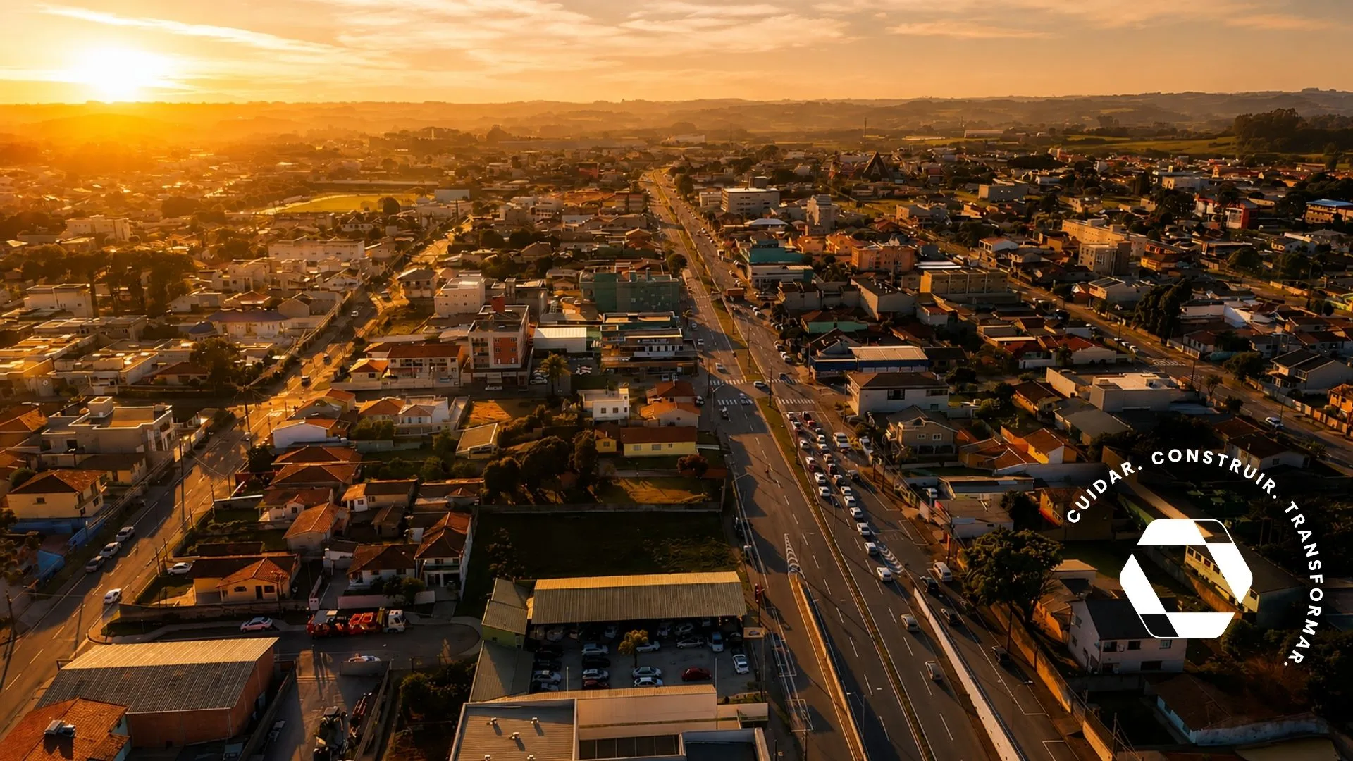 Vista aérea de Araucária ao entardecer — VKR Empreendimentos